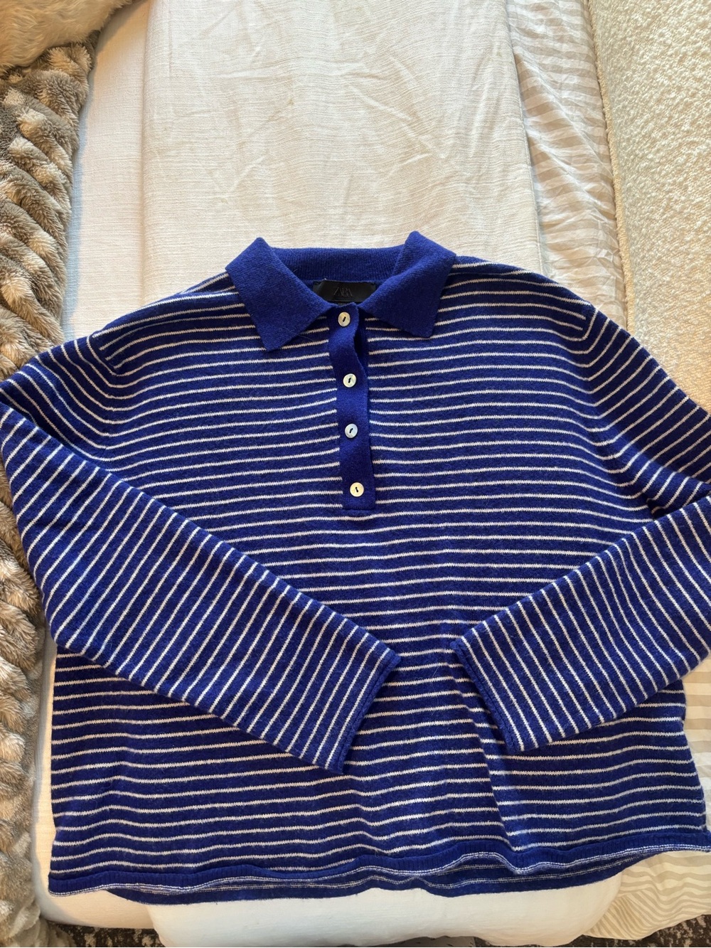 Blue Striped Polo Sweater